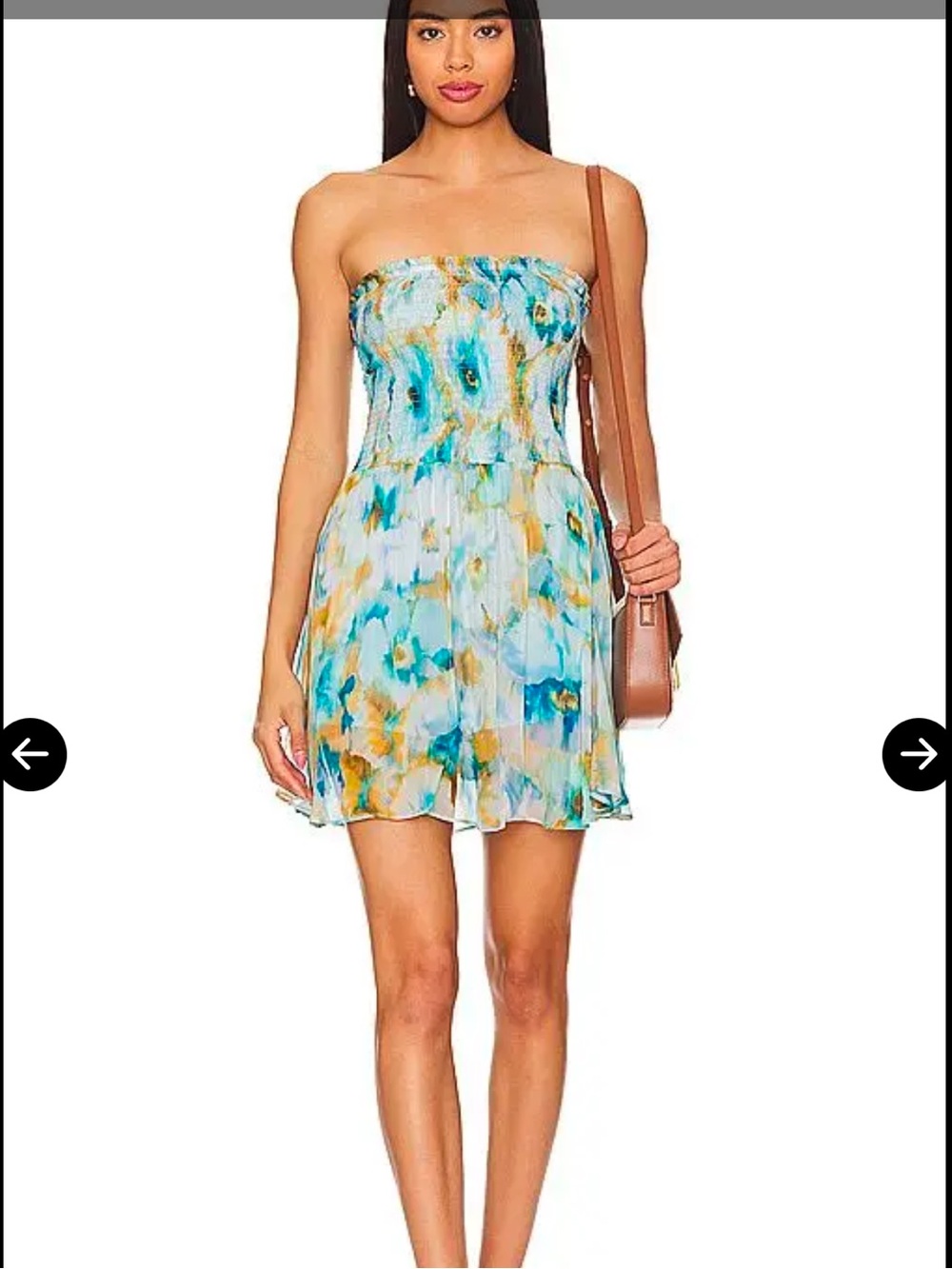 Strapless Blue Floral Smocked Sundress